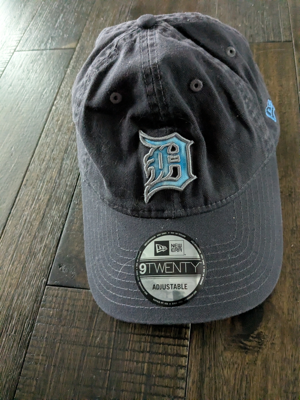 New Era Black Cap with Light Blue Detroit D Logo
